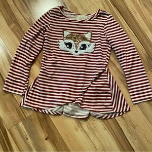 Btween Striped Long Sleeve top with sequin Fox Design—girl’s 6